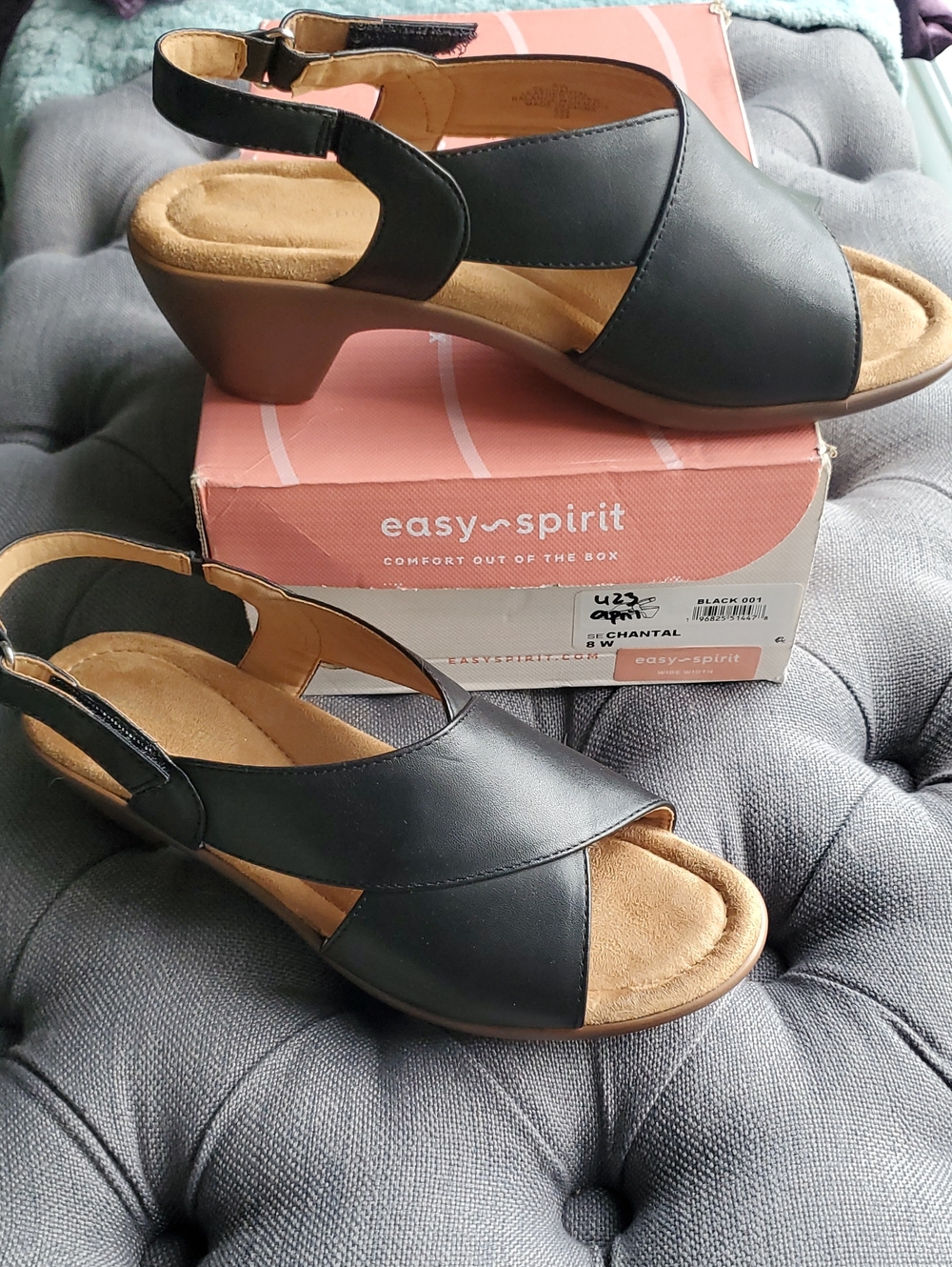 Easy Spirit Black Crisscross Slingback Low Block Heels